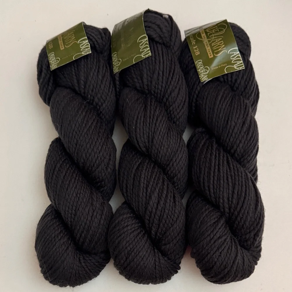 3 Skeins Cascade 128 Yarns Peruvian Highland Wool Black Yarn #400
